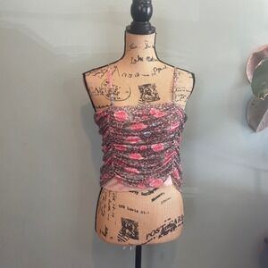 Nasty Gal Womens Floral Boho Chic Ruched Summer Casual Cami Tank Top Pink Size 8